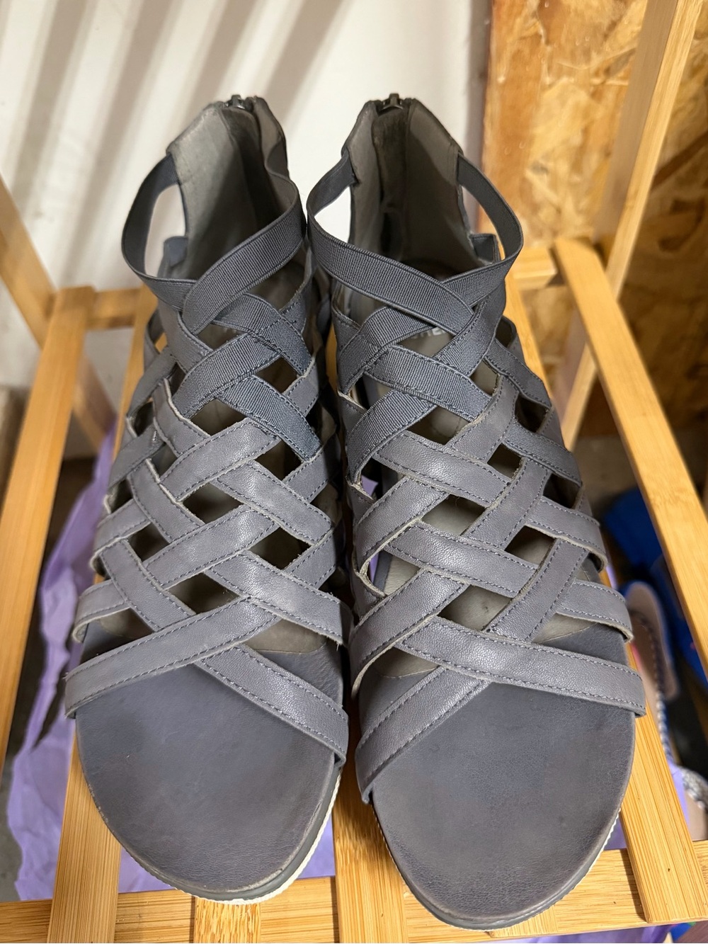 Eileen Fisher Gray Braided Strappy Open-Toe Sandals